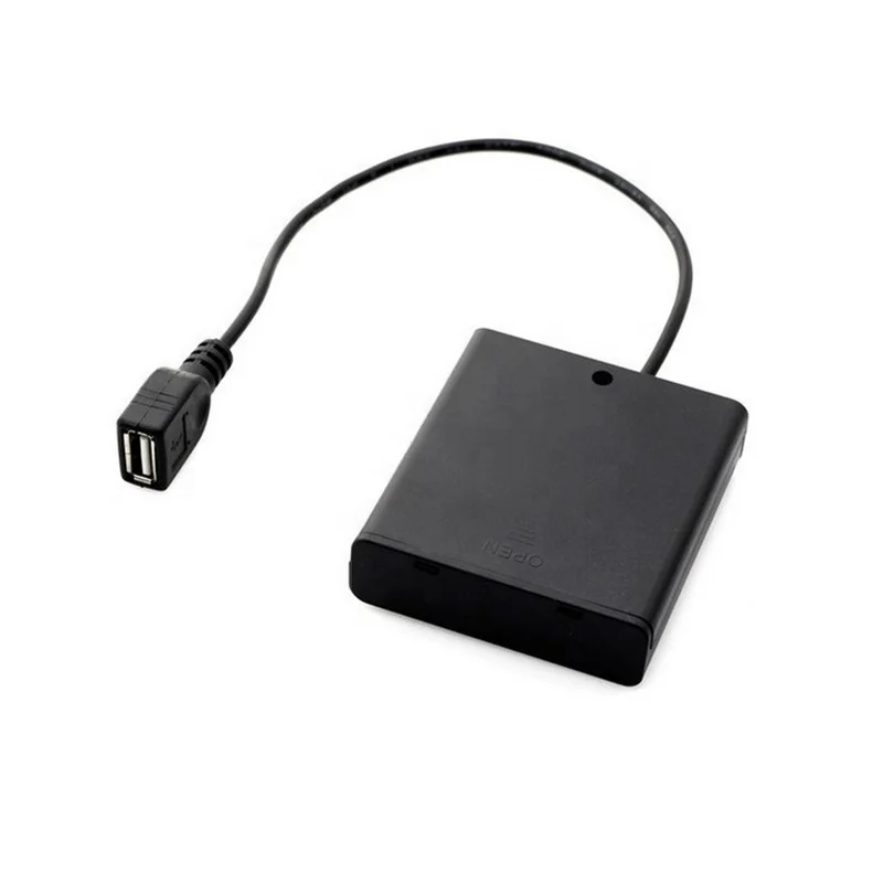 4 slot AA battery holder 6V smd 4AA plastic switch&cover button batter holder with usb female connector