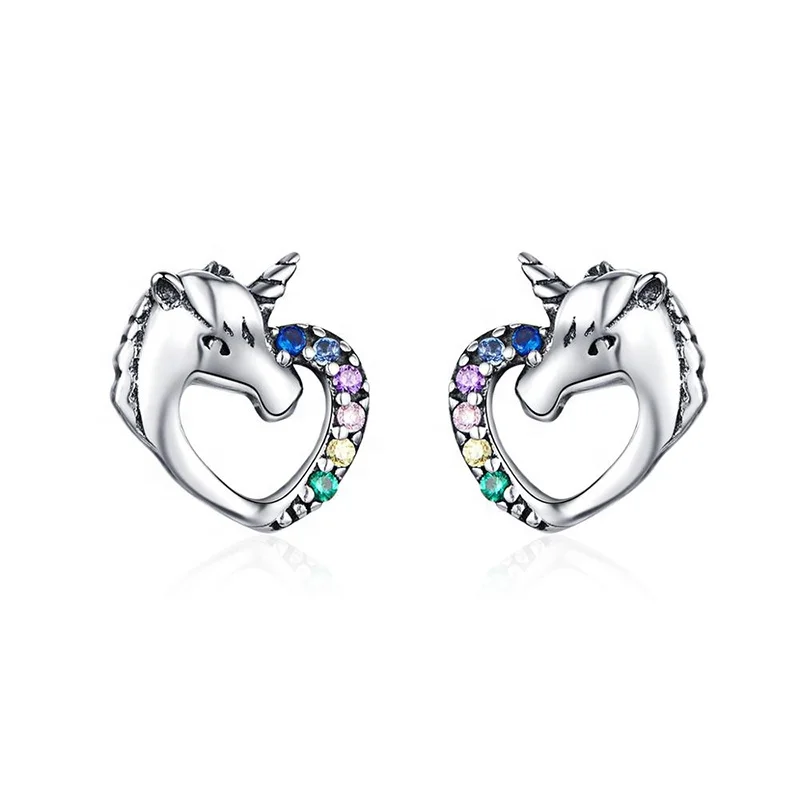 GT04 Dazzling Unicorn Licorne Stud Earrings for Women Girl Cute sterling silver 925 jewellery