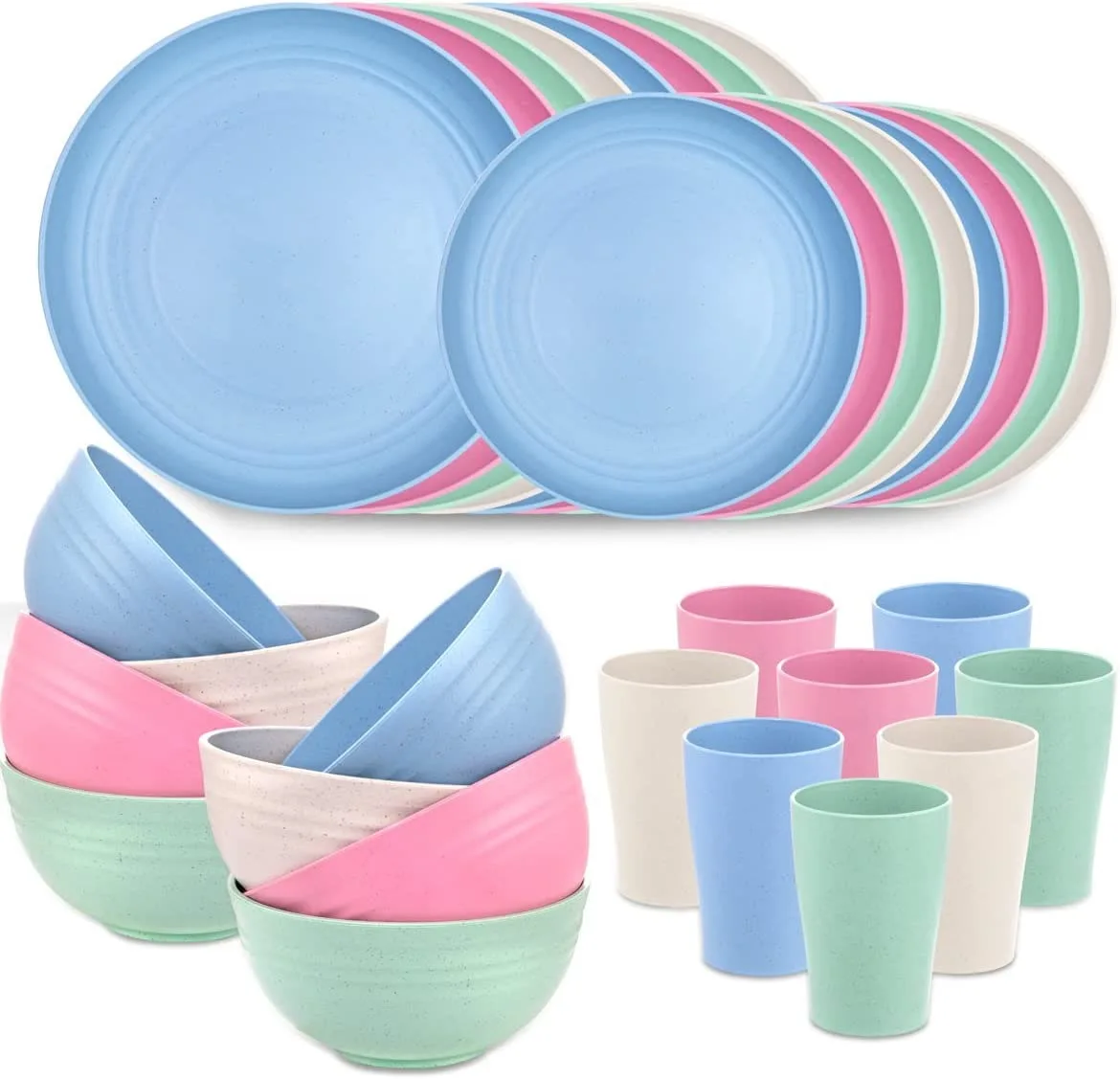 Eco Friendly Unbreakable Camping Dinner Set Wheat Straw Bowl and Plate Cups Cutlery Dinnerware Sets