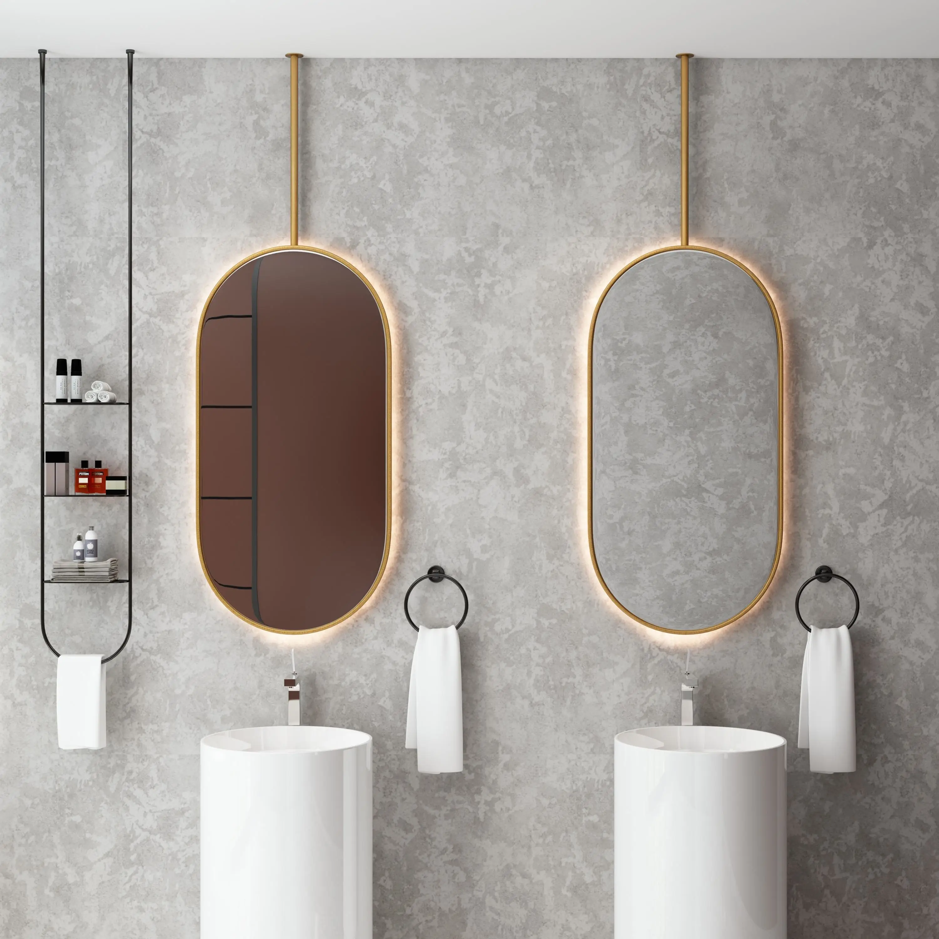 New type Suspender hanging ceiling mirror illuminated led oval bathroom smart mirror hotel guest house mirror
