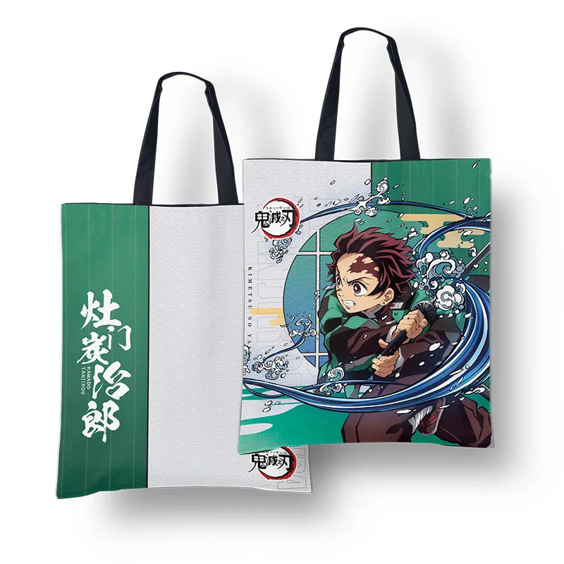 Cartoon Printed Demon Slayer Canvas Bag Shoulder Folding Shopping Tote Bag For Girls