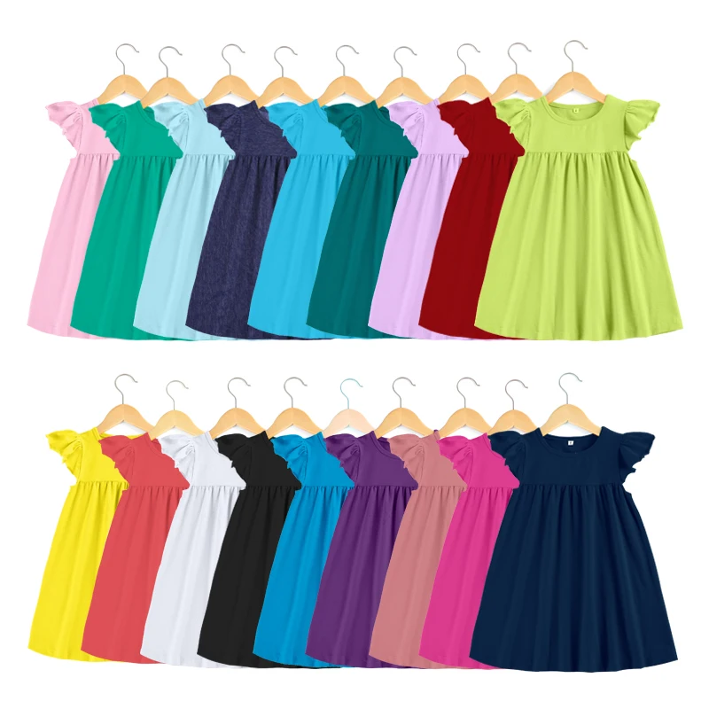 Personalized blank sleeveless ruffle toddler dresses embroidered flutter sleeve summer cotton knitted children girls dress