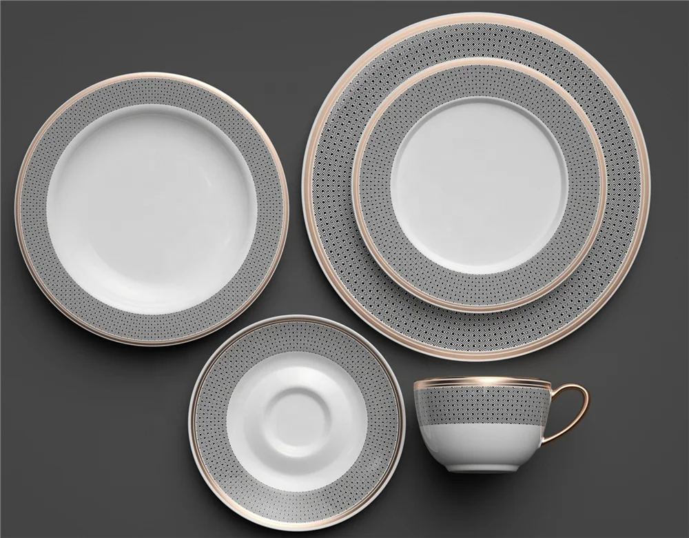 Королевский стиль Изысканная фарфоровая посуда керамический обеденный набор с золотой или серебряной наклейкой