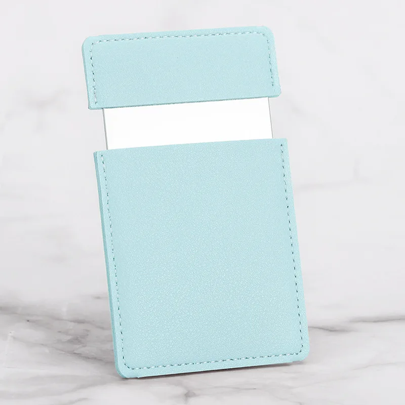 Luma Beauty Portable metal stainless steel credit card style compact giveaway cosmetic pocket make up Mirror with PU pouch