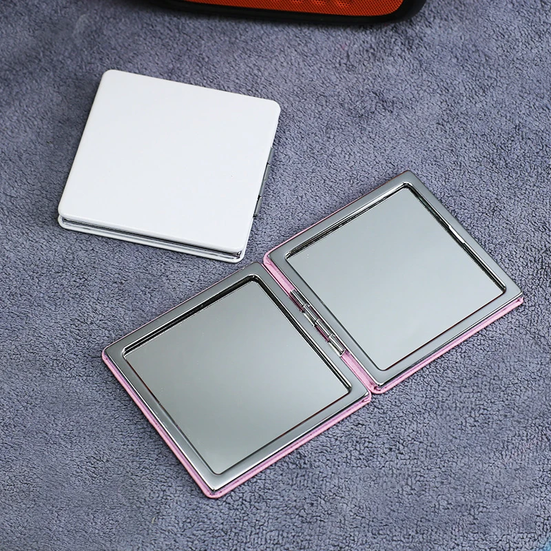 2024 New YD Customized Logo PU Leather Round Travel Portable Cosmetic Pocket Makeup Mirror Double Side Round Square Pink Mirror