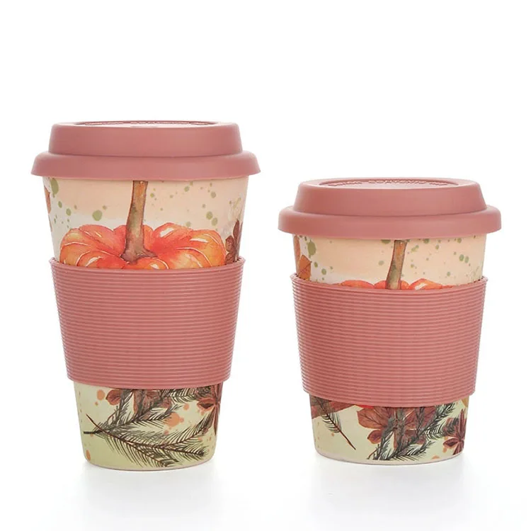 Eco-friendly reusable biodegradable bamboo fiber coffee tea cup with bamboo fiber cup lid