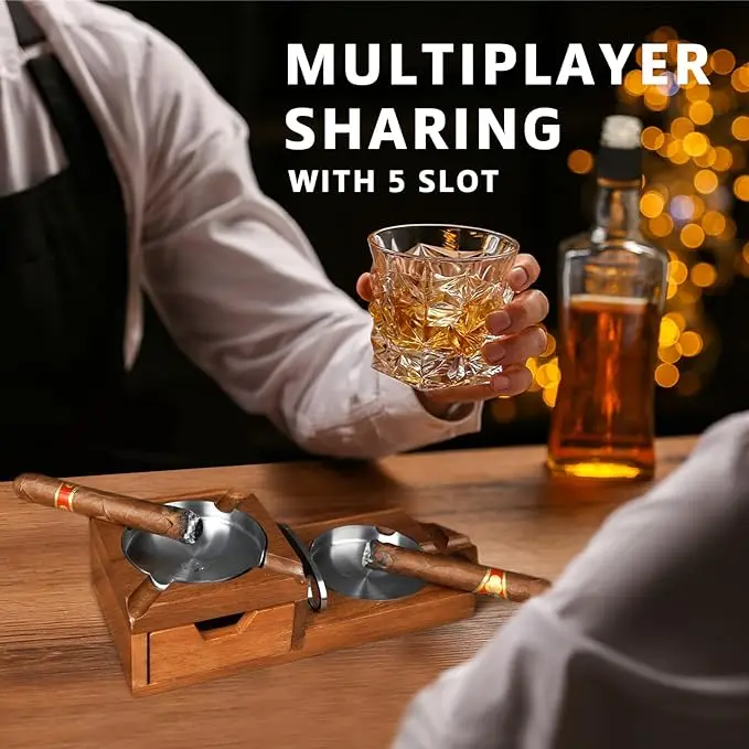 Cigar Ashtray Coaster Whiskey Glass Tray and Cigar Holder