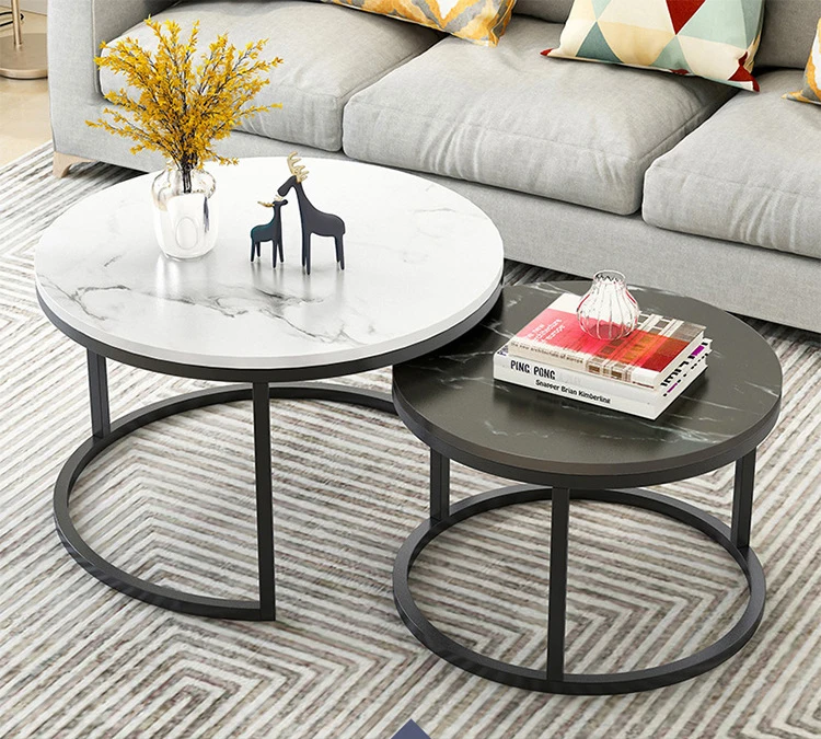 Wholesale Luxury Minimalist Top Marble Texture Wrought Iron Office Home Living Room Furniture Coffee Table for Home