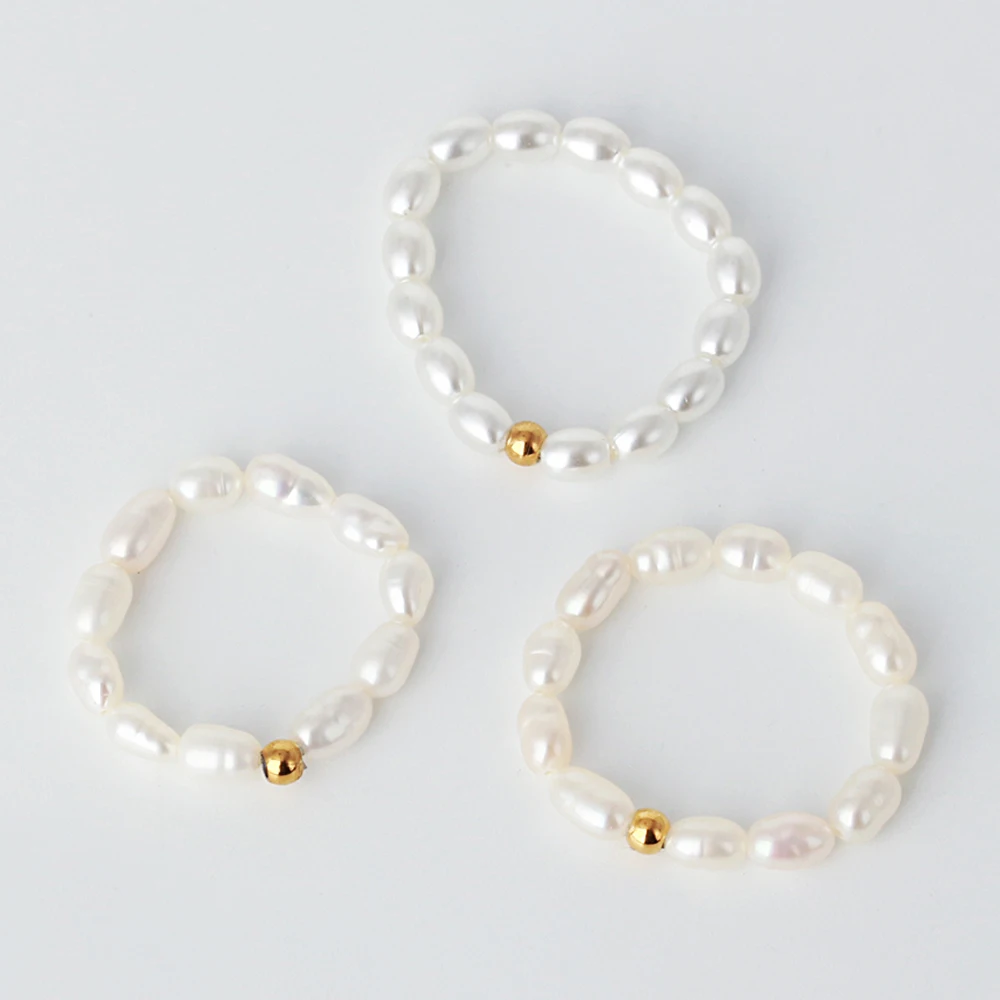 Fashion Ring Jewelry Elegant Minimalist Irregular Elastic Ring Custom Adjustable Women Freshwater Pearl Finger Ring