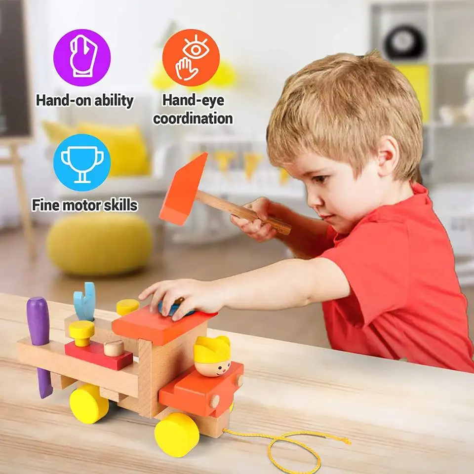 Wholesale organic wooden educational toys wood car wooden engineering toy cars