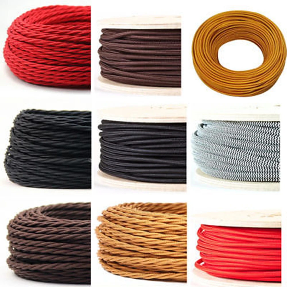 Colorful Braided Cable 2 or 3 Copper Core Textile Cable 0.75mm Vintage Electrical Fabric Cable Wire Twisted Electrical Wire Cord