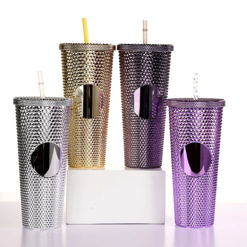 Plastic 700 800ml DIY Studded Tumbler With Straw Reusable Double Walled Insulated Travel Colorful Cup Water Bottle For Daily