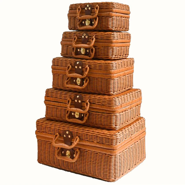 Renel Eco Friendly Woven Plastic PE Rattan Mini Kids Empty Weaving Picnic Basket