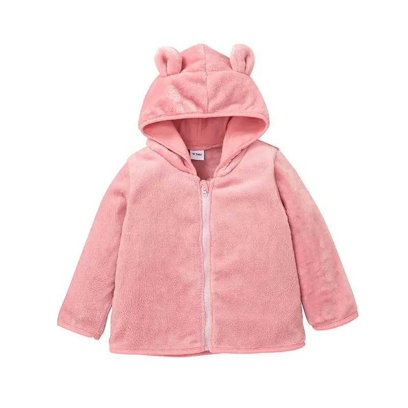 FuYu Fashion Baby Girls Beautiful Solid Color Cute Thick Hoodie Zipper Warm Coat Jacket in Winter