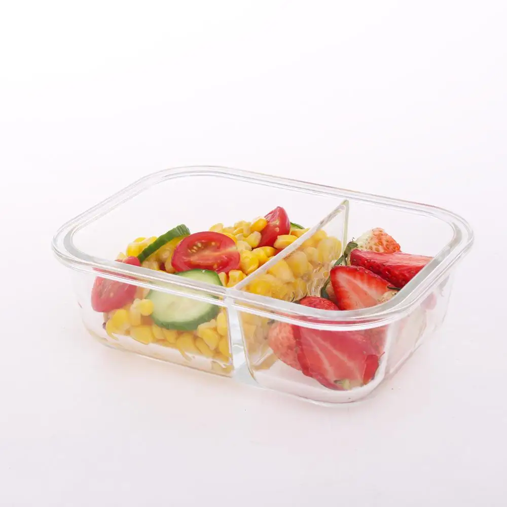 3 Pcs set glass food container divider storage airtight glass food lunch box