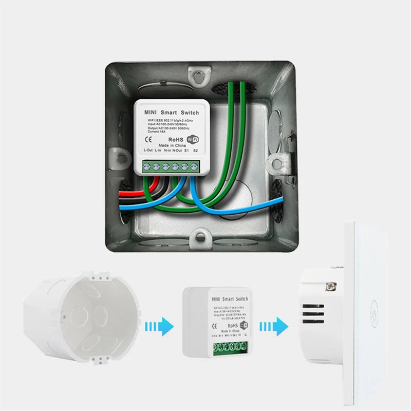 Mini Smart Wifi DIY Switch 16A Supports Automation Tuya Smart Wifi Switch 2 Way Control, Smart Home AC 100-240V 50/60hz PC V-0