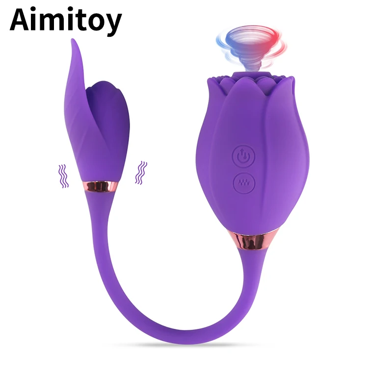 Aimitoy Rose Vibrator 2 in 1 Tongue Licking Women Vagina Red Rose Flower Shape Suction Adult Breast Clitoral Sucking Vibrator (1600124586488)
