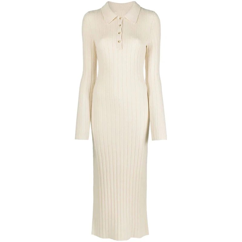 Collar Wool Sweater 2024 Light Weight Scoop Neck Ribbed Jersey Summer Casual Dresses Simple Natural 12GG OEM Service Velvet