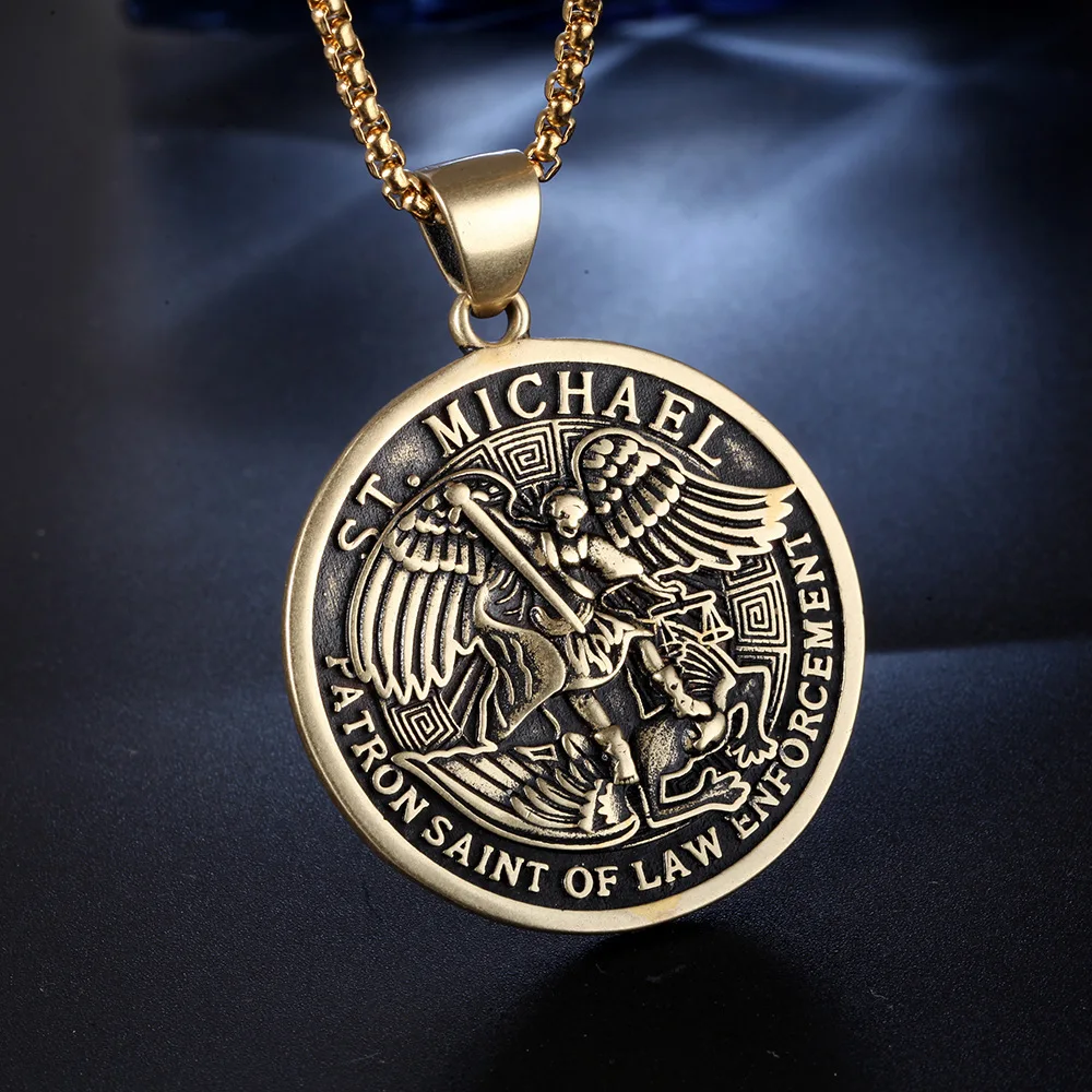Stainless steel Religious st.michael the archangel pendant protection necklace for Saints Gifts