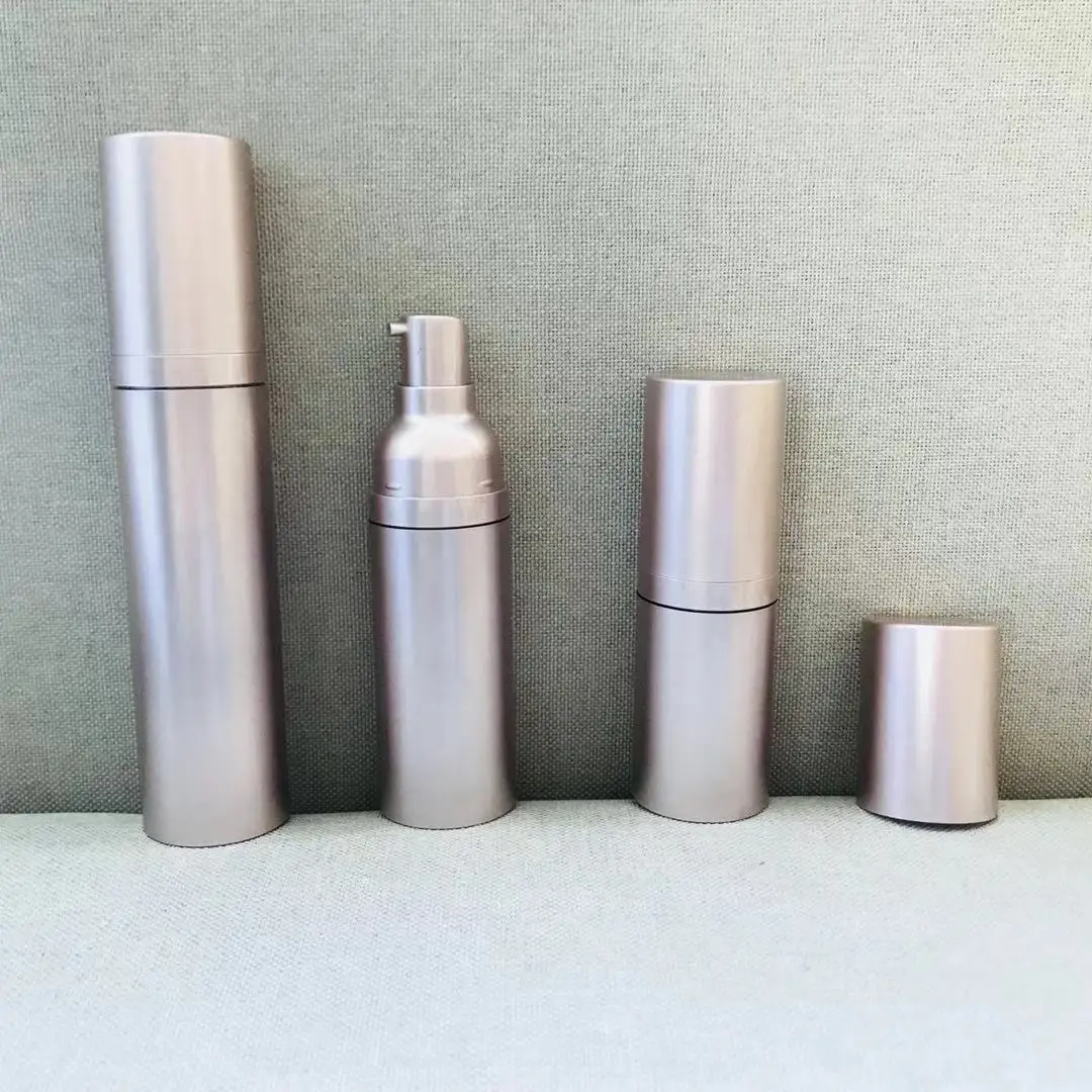 120Ml 100Ml 80Ml Luxury Silver Gold Aluminum Cosmetic Spray Airless Dispenser Pump Frosted Plastic Bottle Wholesales
