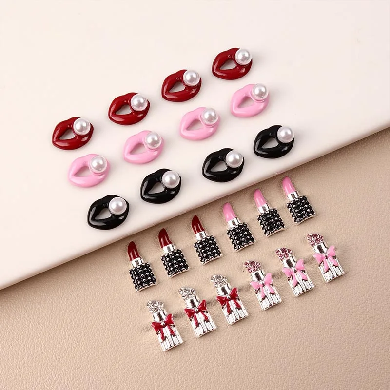 Alloy Lip Mark Shaped Nail Art Charms Valentine Love Lips Beautiful Look for Nail Jewelry
