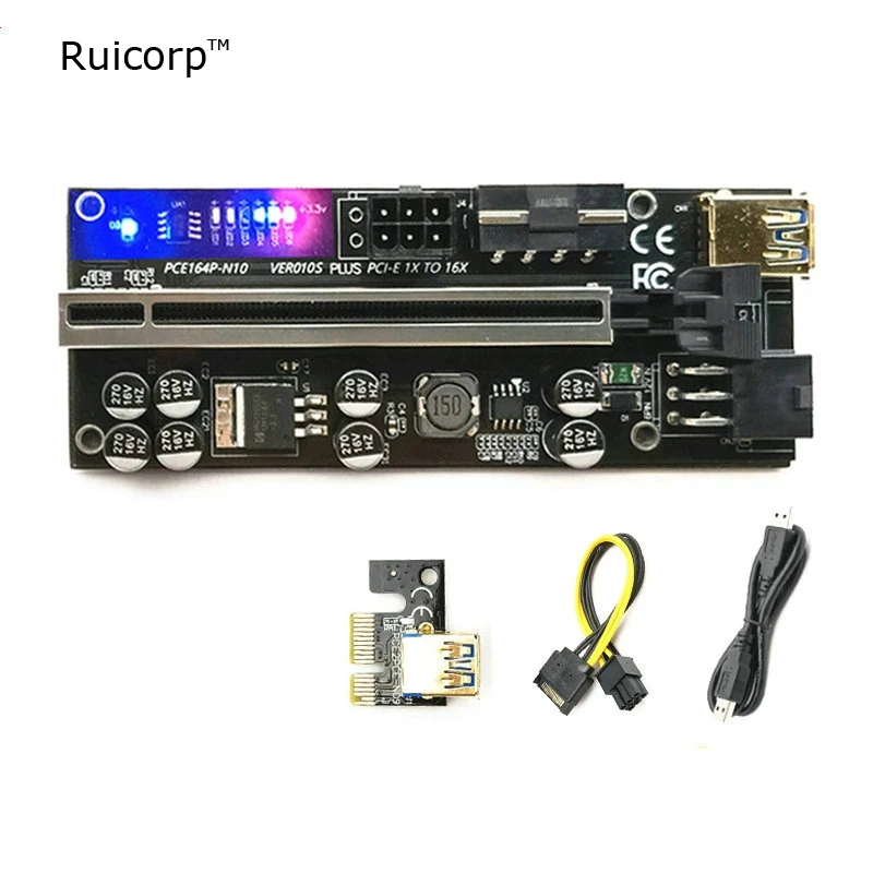 Ruicorp 8 конденсаторный PCI-E PCIE GPU Riser VER 010 V10 010S PLUS PK 009C PLUS 010X V010 райзеры со светодиодной подсветкой
