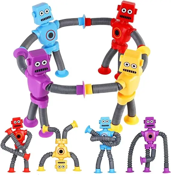 Hot Creative Luminous Tube Robot Led Light Up Suction Twisted Ever-Changing Decompression Fidget Pop Tube Robot for Kids