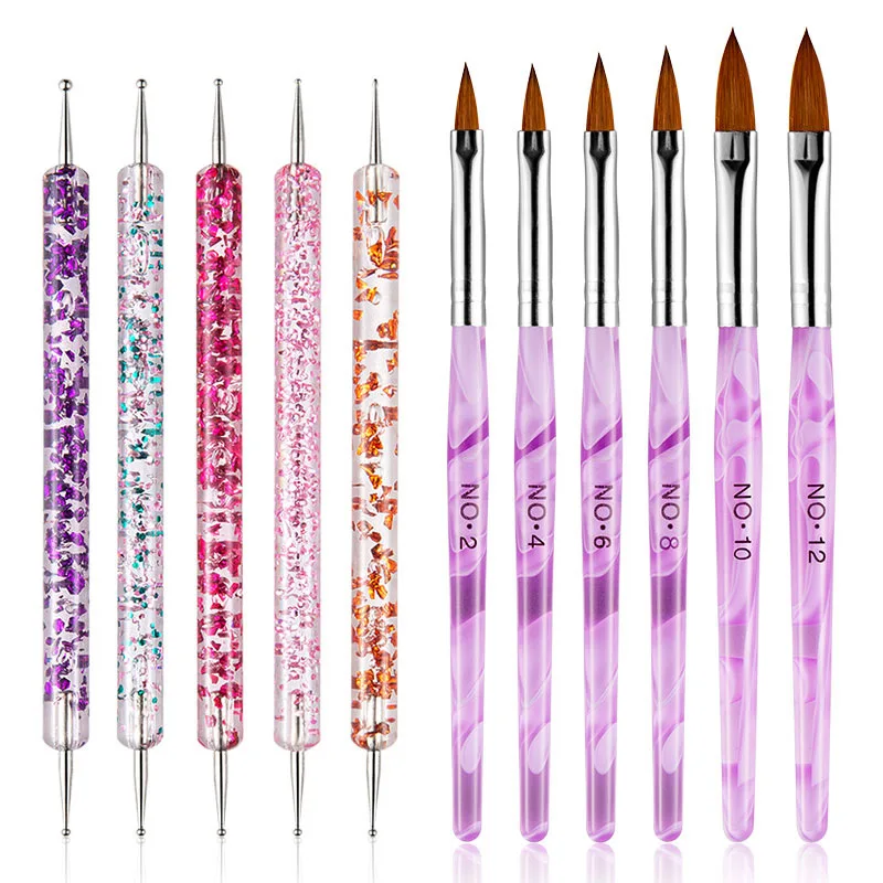 Nail Art Brush Design Tip Painting Drawing Carving Dotting Pen FlatFan Liner Acrylic Gel UV Polish Tool Manicure
