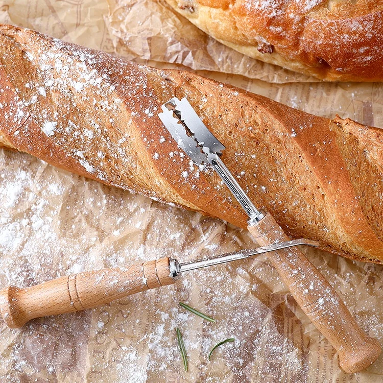 Kitchen baking 5 pcs wood handle stainless steel danish dough whisk bread scoring lame tool set