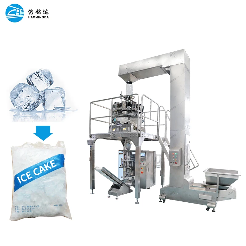 Full automaticmultihead weigher  ice cubes ice particles crushed ice salt crystal sugar potato chips  pasta packing machine