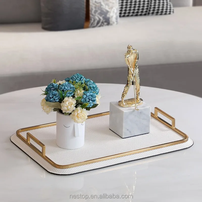Luxury Tray with Handles PU Leather Braided Serving Trays for Restaurant  Living Room Coffee Table Storage Decorative Trays