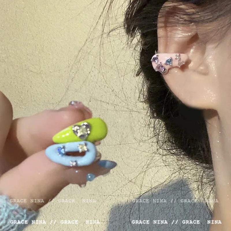 2024 Cute Colorful Enamel Non Pierced Earring Ear Bone Clip Gold Plated No Piercing Ear Hole Cuff Clip Earrings for Girls Women