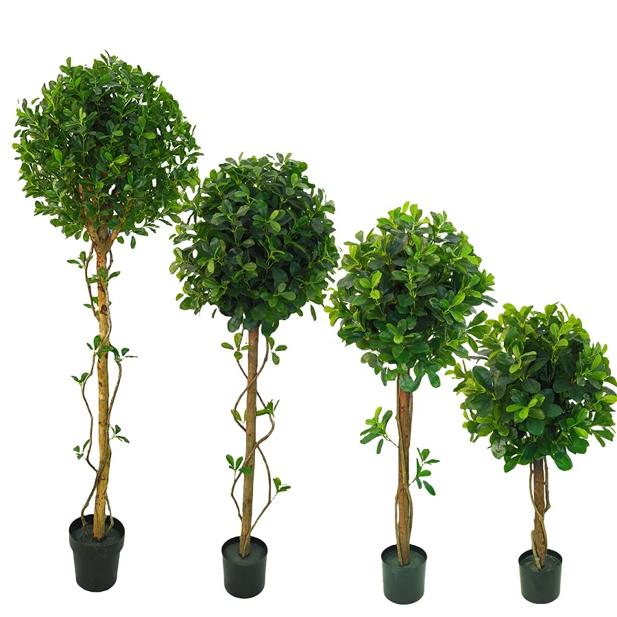 6FT Indoor Decoration Fake Laurel Leaves Round Ball Green Potted Plant Artificial Sweet Bay Ball Tree