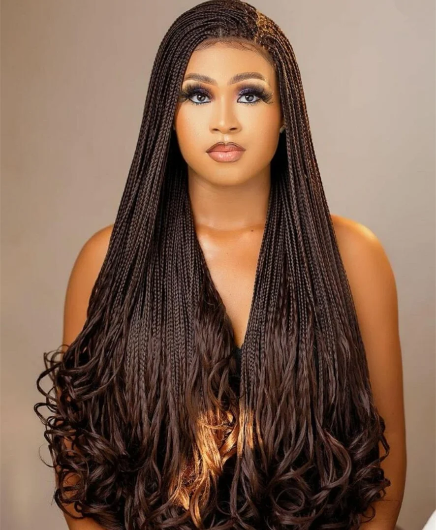 
Knotless colorful lace braids human hair wigs braided synthetic hair cornrow wig with baby hair for black women braided wig lace 