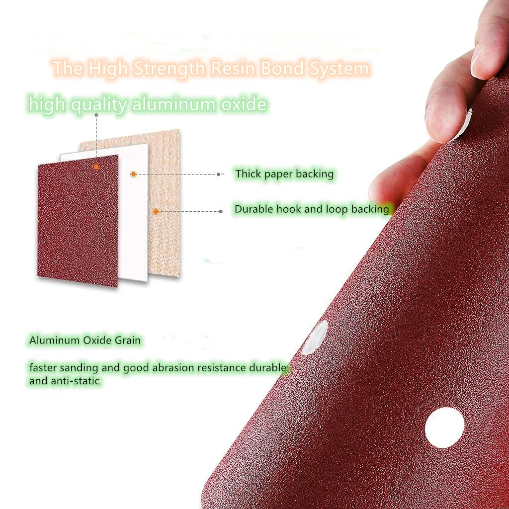 9 Inch 225mm 6Holes Aluminum Oxide Hook and Loop Red Flocking Sandpaper Sanding Discs for Polishing Grinding
