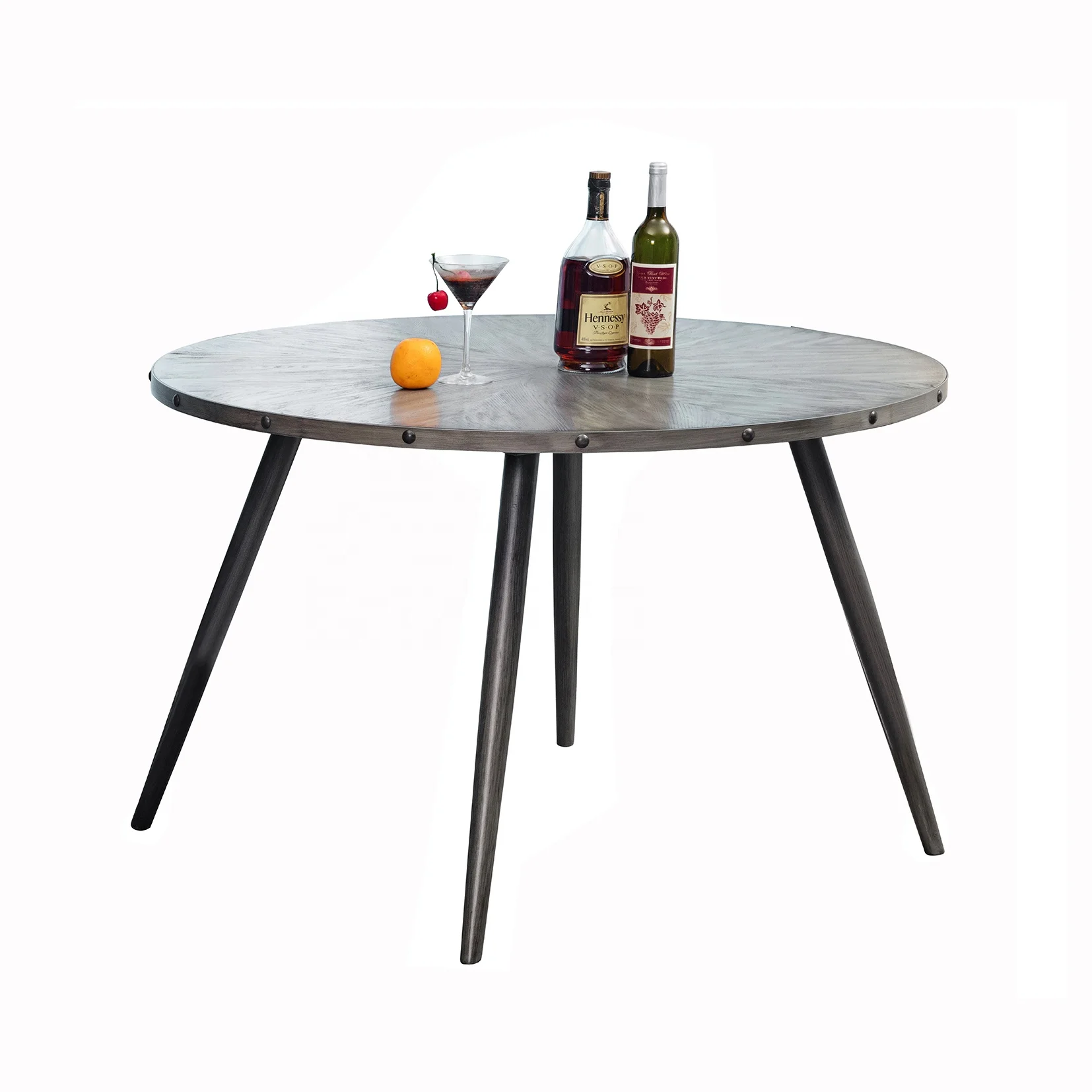 Wholesale metal legs grey fabric dining chair round MDF table