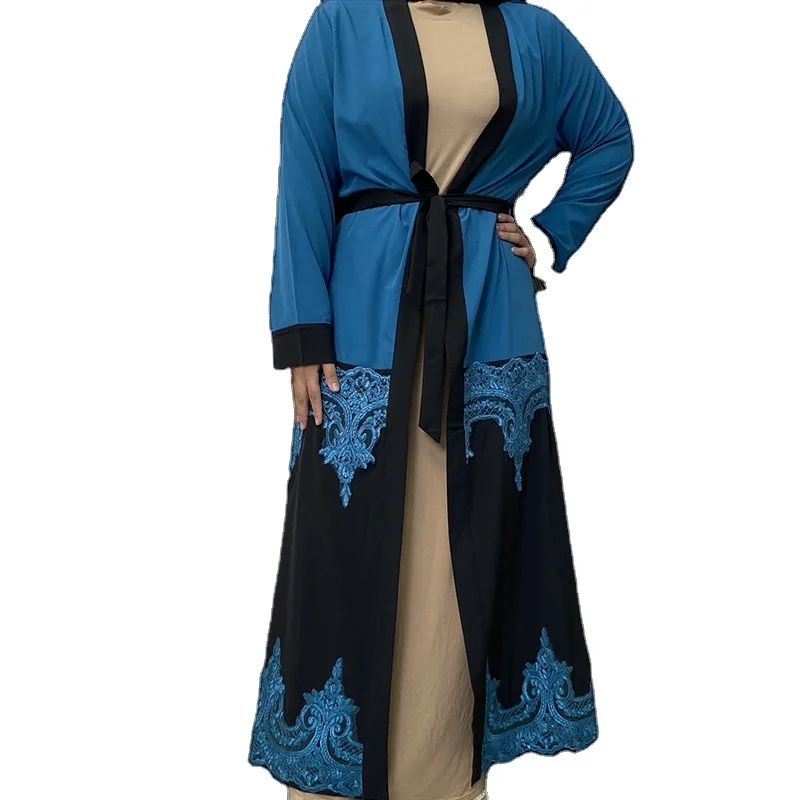 Luxury Ramadan Contrast Color Appliques Islamic Clothing Women Muslim Dresses Abaya