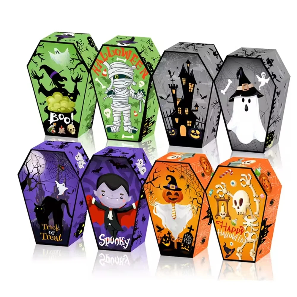 12 Pcs/Pack Tombstone Coffin Shaped Cookie Sweet Candy Box Paper Boxes for Happy Halloween Party Decor