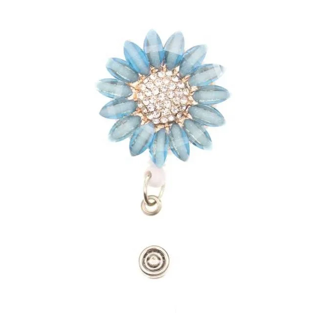 Wholesale Acrylic Rhinestone Sunflower Retractable ID Badge Reel Flower Badge Holder
