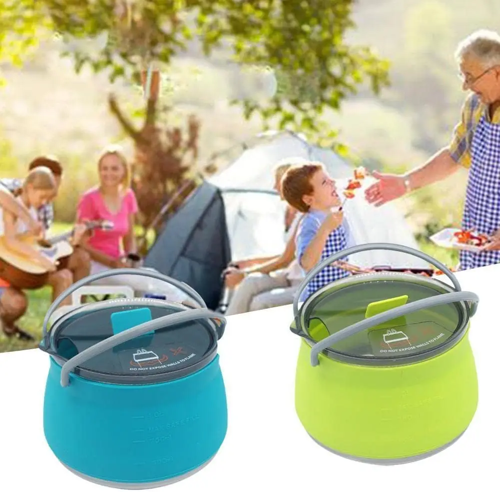 Collapsible Travel Kettle Pot with Lid - 1L Red Portable Water Boiler Tea Maker for Camping Gas Stove