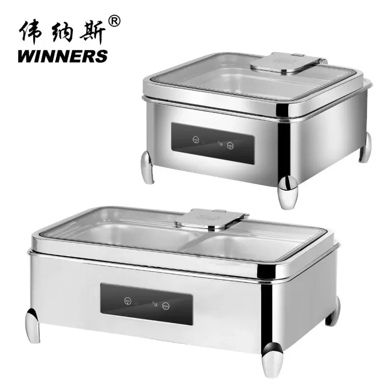 DEWEISI electric catering chafing dish heat food with remote Automatic lid opening sensor device smart chafing dish buffet set