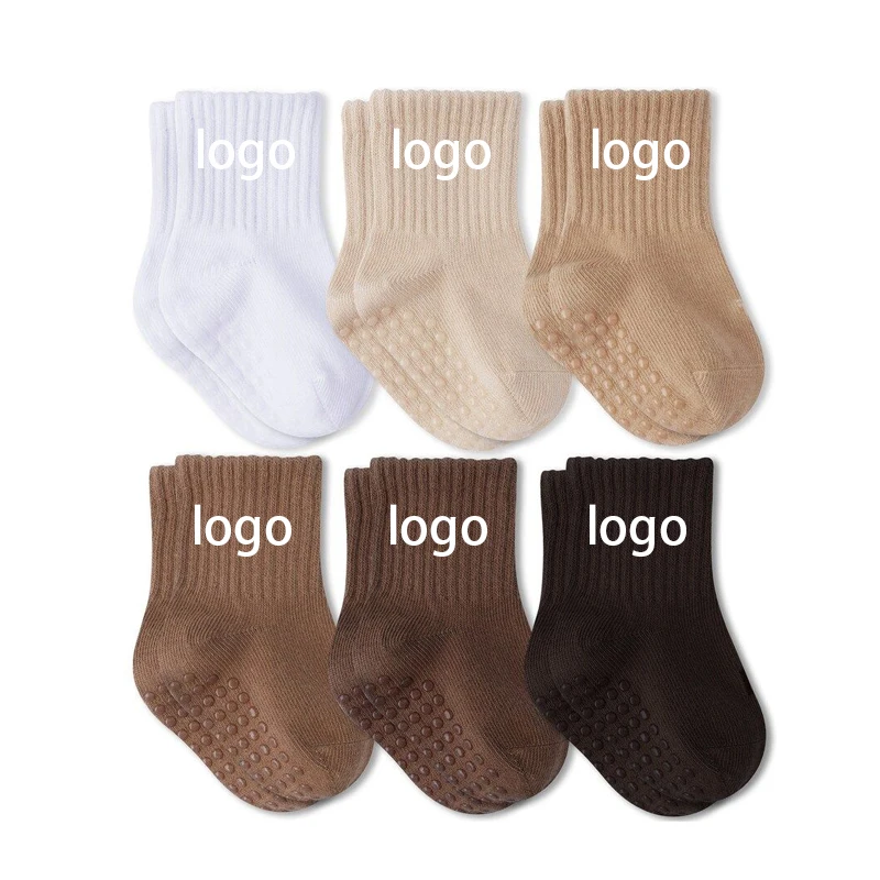 Customized Logo Breathable Comfortable Toddler Infant Newborn Kids Girl Boy Non Slip Crew  Baby Socks