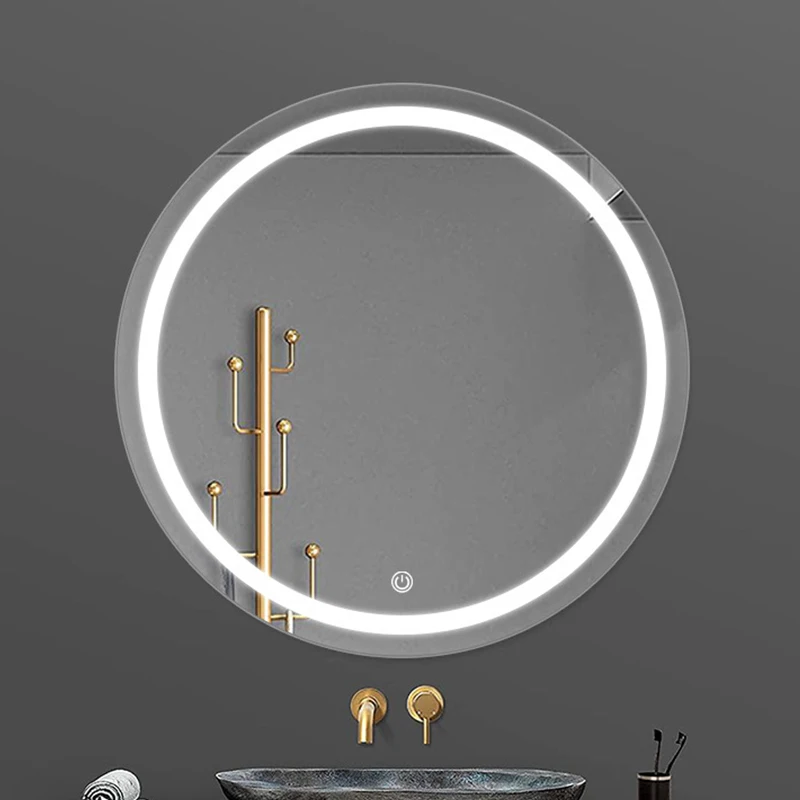 Touch Sensor Smart Custom Stepless Dimmable Backlit Bathroom Anti Fog With Led Light Round Mirror