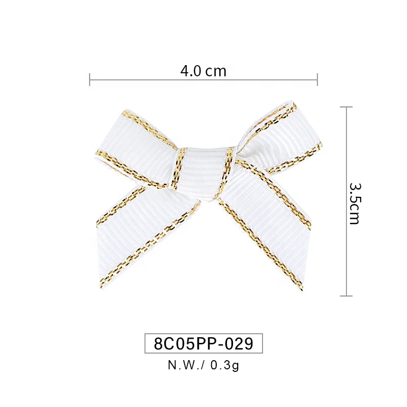 MSD Ribbon Wholesale Handmade Gold Edge White Grosgrain Ribbon Bow For Gift Wrapping Bows