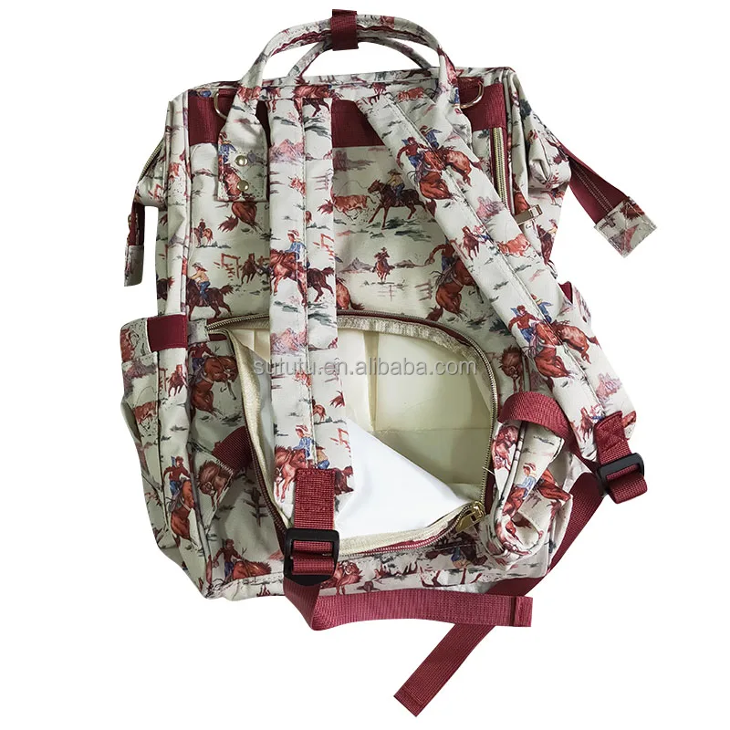 Hot sale High Quality Canvas Backpack bags Pink Floral Highland Cow Print Waterproof Mommy Diaper Bag
