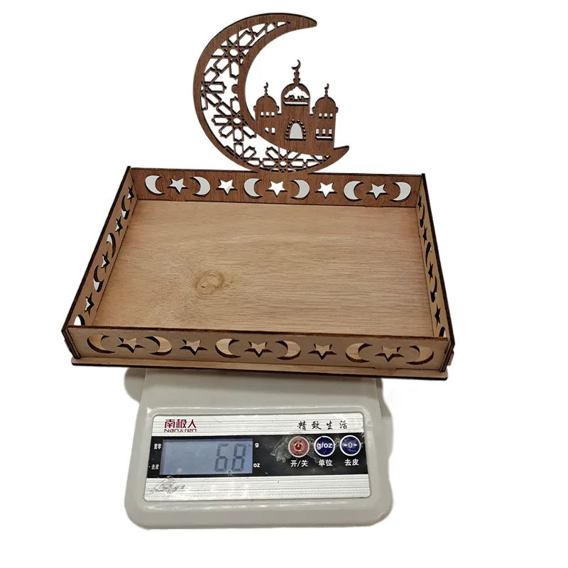 Wooden Eid al Fitr table decorations Ramadan food tray