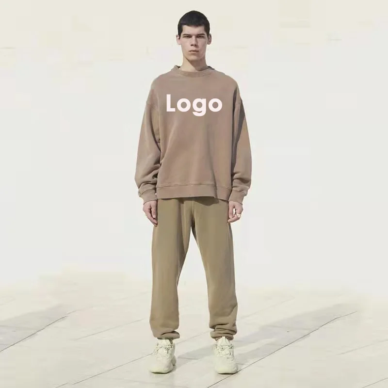 French terry acid washed pullover oversized hoodie embroidered distressed hoodie wholesale acid washed crewneck sweatshirts