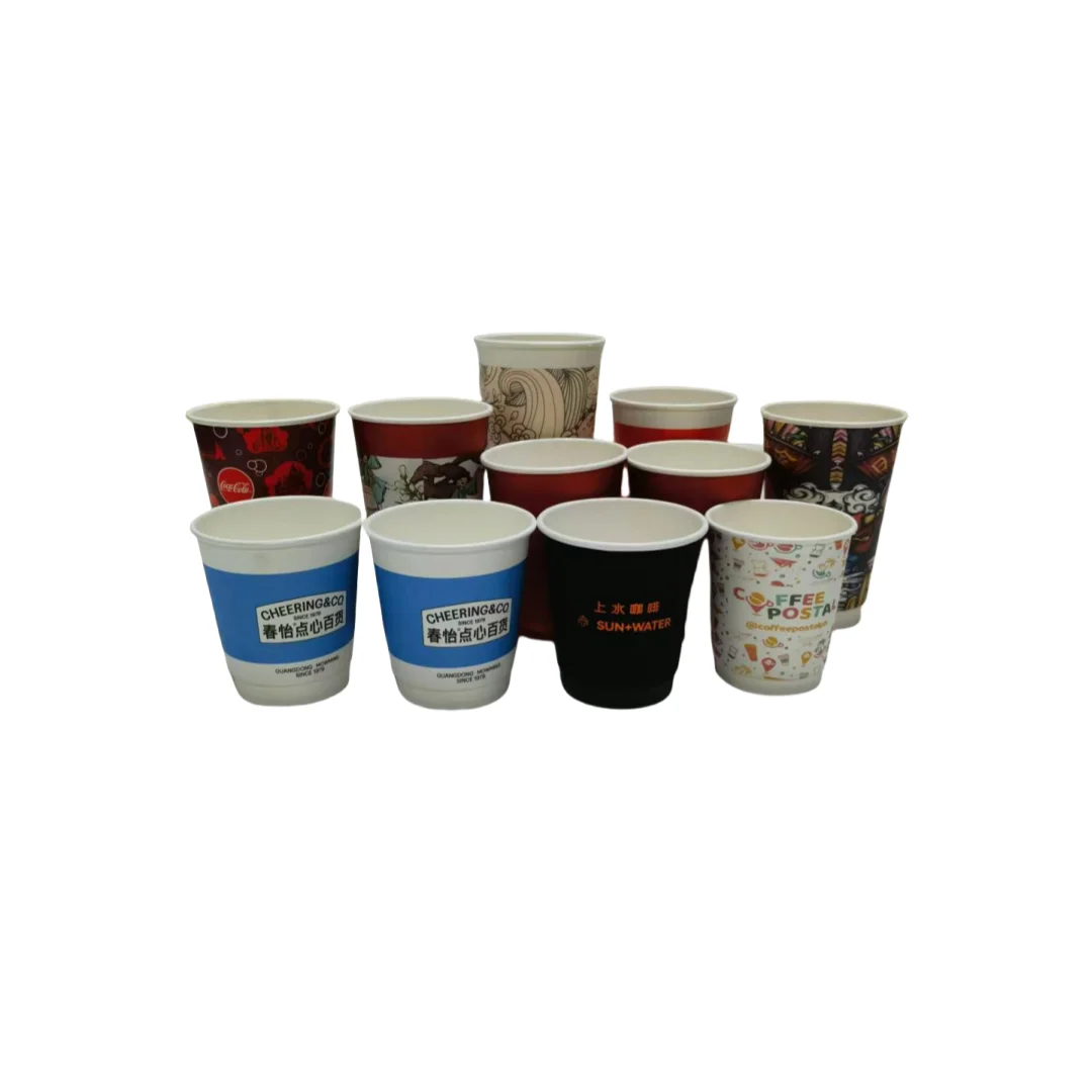 Customized Logo Printed High Quantity Double Wall Disposable Cup Hot Tea Cold Coffee Paper Cups With Lids