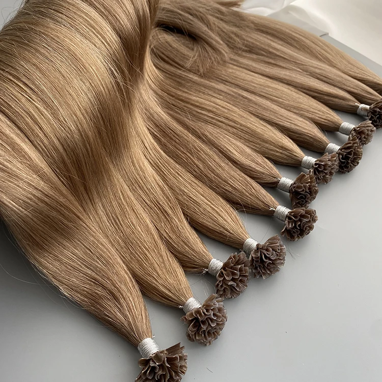 U tip Hair Extensions Human Hair Balayage Color 3 Fading to 8 and 22 Light Blonde Pre Bonded 0.8g Per Strand 50 Strands