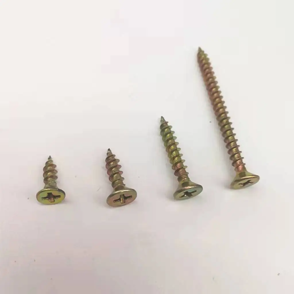 Chipboard screws  countersunk head  electric galvanizing  yellow color and blue color   different lengths and diameters